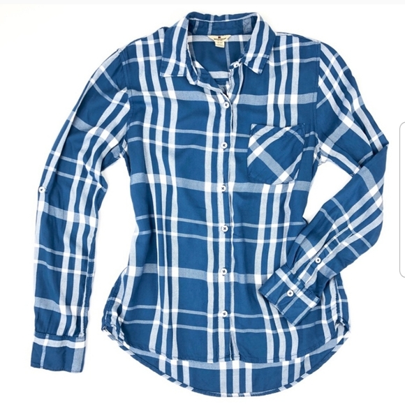 Woolrich Tops - Woolrich Blue and White Plaid Flannel Button Down